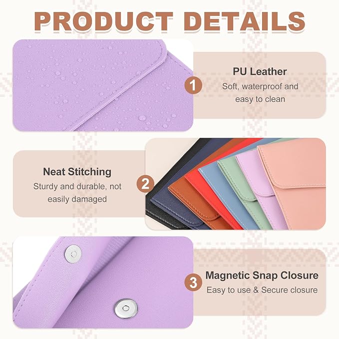 PATIKIL 2Pcs PU Leather A4 File Folder, Document Holder Envelope Waterproof Napa Texture Filing Organizer Portfolio Folder Case with Magnetic Snap Closure for Home Office, Purple
