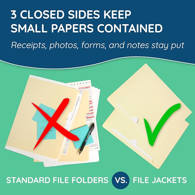 Blue Summit Supplies 1 Inch File Jacket Expansion, Pocket File Folders Letter Size Expanding 1 inch for Documents, Reinforced Straight Cut Tab, 1 in Expandable Folders, Letter Size, 50 Pack, Manila
