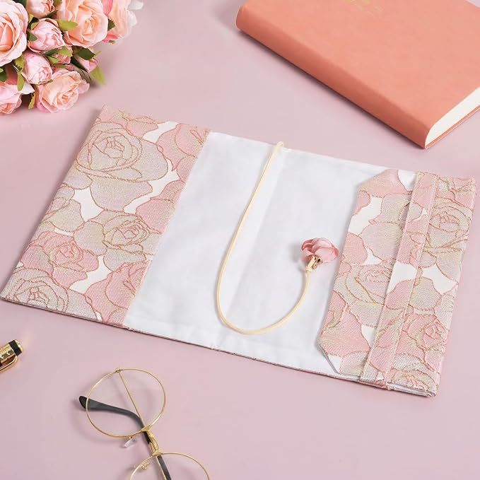 Book Cover Protector for Paperback, A5 Book Cover for Hardcover, Soft Cloth Book Covers - Pink Rose Floral Design, Adjustable Book Sleeve Fit for 5.5×8.2 inch Hardcover Notebook Textbooks Bible Novels
