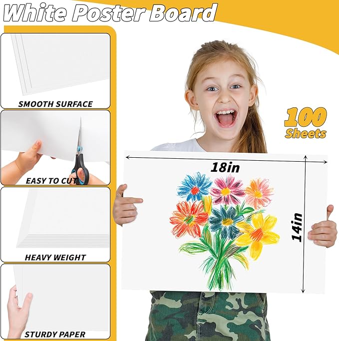 100 Pcs 14 x 18 In Poster Board White Poster Board Paper Bulk 250 GSM Thickness Vision Boards Smart PosterBoard for Drawing School Arts Craft Projects Presentations Scrapbooking Blank Graphic Display