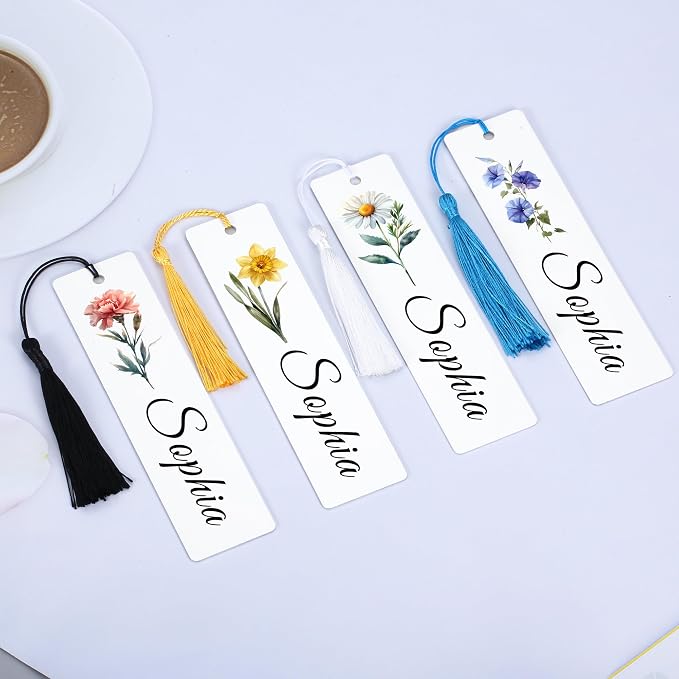Personalized Bookmarks for Women Book Lover Birth Flower Birthday Customized Gifts for Reading Her Daughter Friends (Aluminum Alloy with Birthday Flower)