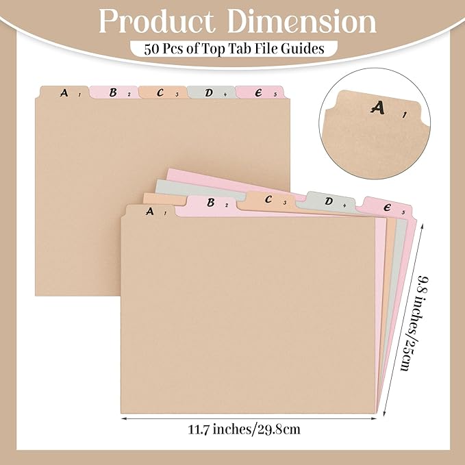 2 Set 50 Pcs Alphabet File Dividers A-z Top Tab Guides Set, Letter Size Filing Organizers 1/5 Cut Alphabetical File Folder Tabs for Home, Office, School(Classic Colors)