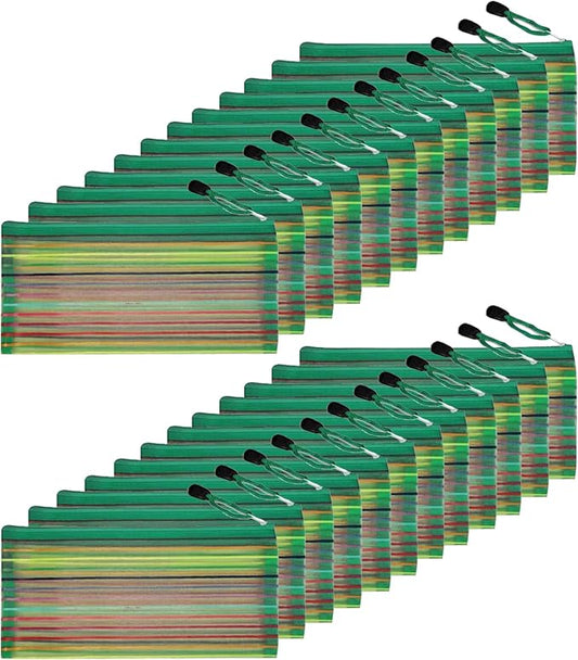 Muka 24PCS Rainbow Striped Zipper Pouch, Storage Bags for Organizer, Travel and Office-Green-B5
