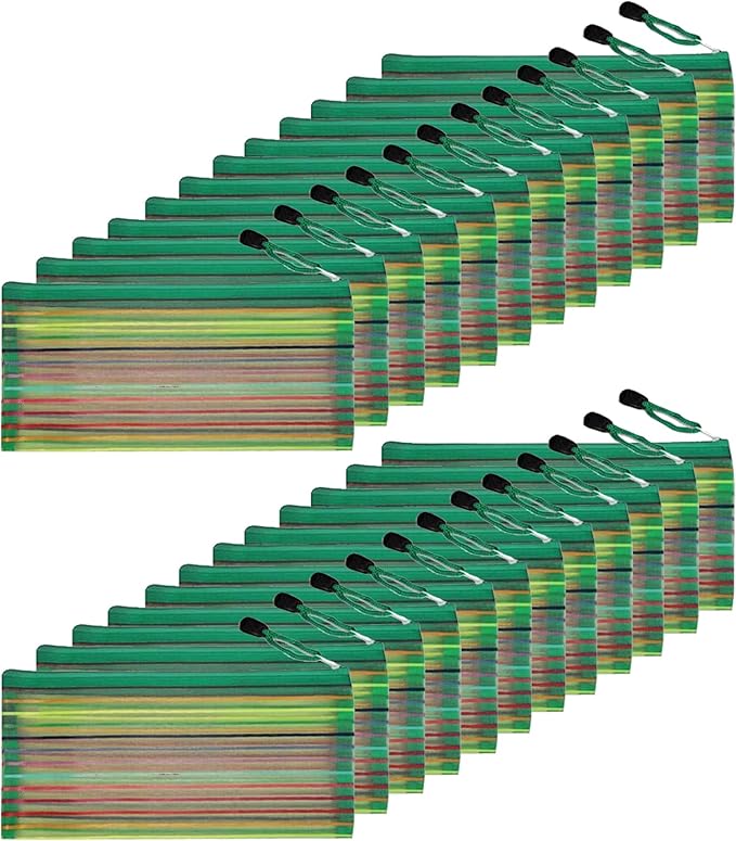 Muka 24PCS Rainbow Striped Zipper Pouch, Storage Bags for Organizer, Travel and Office-Green-A6
