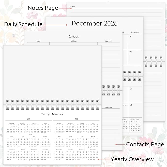 Pocket Calendar 2025-2027, Small Pocket Planner 2026 for Purse - 3.5’’×6.5’’ - From July 2025 - December 2027, Daily Monthly Agenda with Coil for Planning - Pink Flower