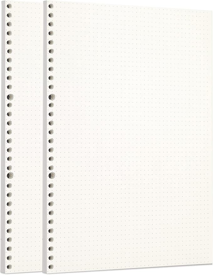 Zelten 2 Pack A4 90 Sheets/180 Pages Dotted Loose Leaf Punched Paper Refills Paper for 30 Hole Binder Personal Organizer Diary Notebook Refillable Planner