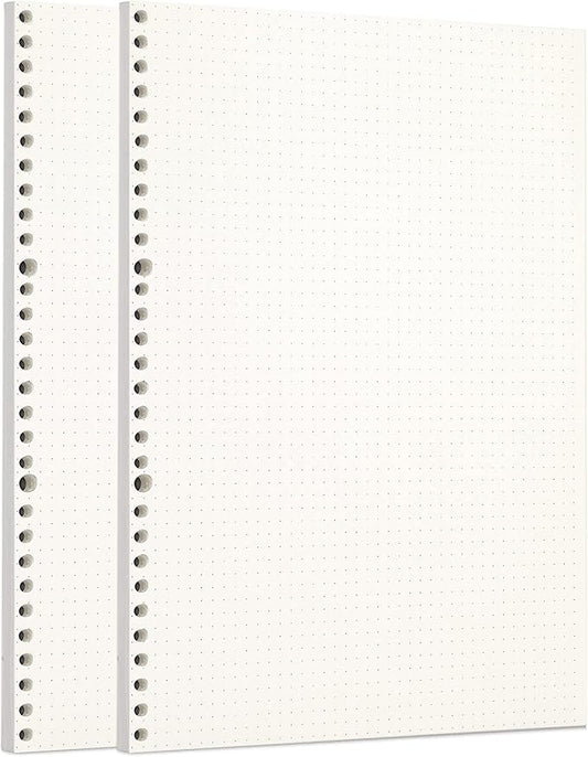Zelten 2 Pack A4 90 Sheets/180 Pages Dotted Loose Leaf Punched Paper Refills Paper for 30 Hole Binder Personal Organizer Diary Notebook Refillable Planner