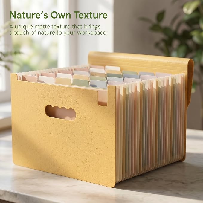 ABC life 26 Pockets Accordion File Organizer, High Capacity Expanding File Folder for Letter A4 Size, Portable Document Holder with A-Z Tabs for Tax Receipt, Teacher & Home Office - Butter Yellow