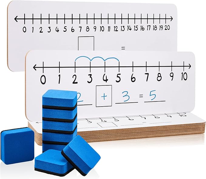 8 Pcs Dry Erase Number Line White Boards with 8 Pcs Dry Erase Erasers 4 x 14'' Inch Double Sided White Board Dry Erase Board for Kids Number Lines for Students Math Manipulatives for School Supplies