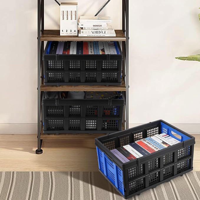 GarveeHome Collapsible Plastic Crate, Foldable Storage Basket, Stackable Utility Crate with Handle, Heavy Duty Milk Crate for Kitchen Office Camping Classroom Storage