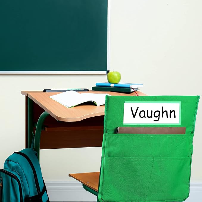 Boao 24 Pcs Chairback Pockets for Classroom with Name Tags, 16.3 x 15 Inch Seat Storage Organizers, 2 Large Pockets Chair Back Organizers for Students Teachers School Supplies(Multicolor)