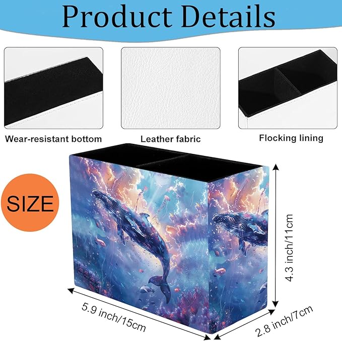 Pen Holder, Pencil Case, Makeup Brush Storage Box, Tableware Storage Box, Suitable for Office Or Home Item Organizing Stand - Sky Blue Whale