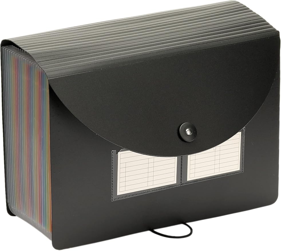 Mukawa 24 Pocket Expanding File Folder, Expandable Accordion File Organizer, Letter/A4 Paper Document Filling Organizer,Colored Tabs,Black