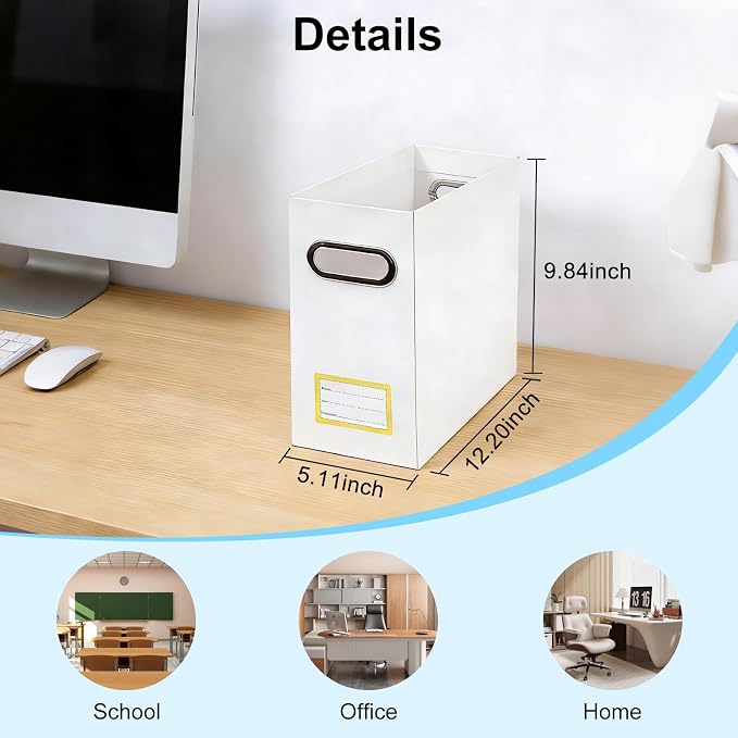 Collapsible File Organizer Box with Handle,12.20x5.11x9.84Inches, Filing Organizer for Home or Office, Small Portable File Box (1 Pack, White-Yellow)