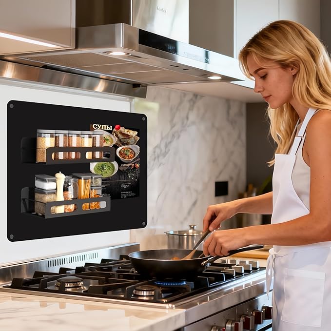 5 Pack Black Magnetic Board,17" x 11.8" Metal Magnet Bulletin Board to Display Magnetic Notes, Numbers, Poetry, Photos, Spice Jars, Suitable for Wall, Refrigerator, Include Magnetic Buckle & Screws