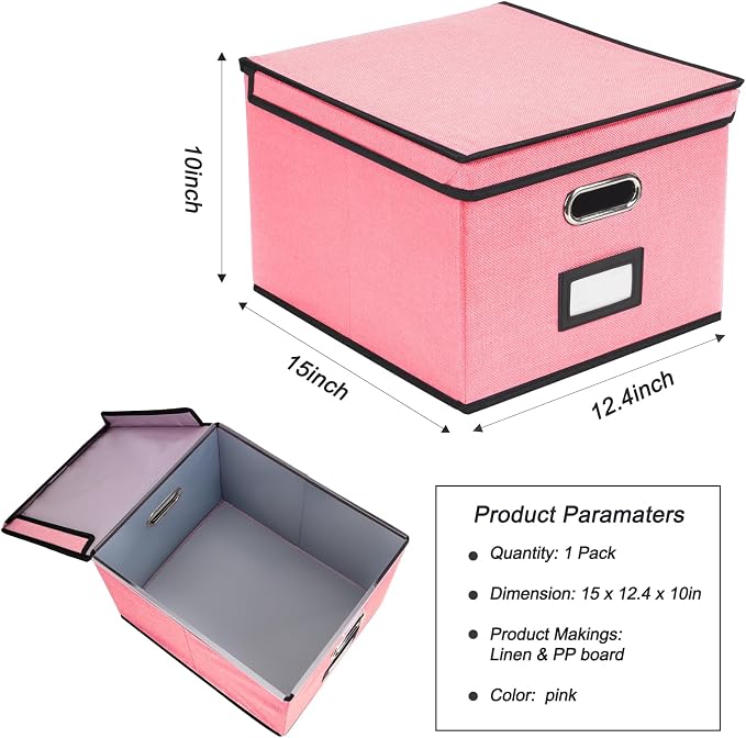EOOUT 1 Pack File Organizer Box with Lid Hanging File Folders Letter Size Collapsible Document Organizer for Home Office (Pink)