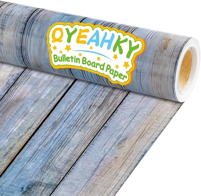 Qyeahkj 17.7in x 20ft Bulletin Board Paper Roll Bulletin Board Background Paper Fade Resistant Classroom Decoration Poster Art Craft Home Wall Education Decor Supplies Patterned Wood Grain