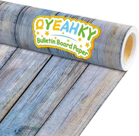 Qyeahkj 17.7in x 20ft Bulletin Board Paper Roll Bulletin Board Background Paper Fade Resistant Classroom Decoration Poster Art Craft Home Wall Education Decor Supplies Patterned Wood Grain