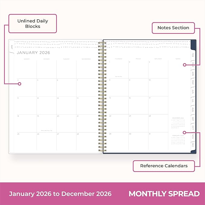 Blue Sky Kelly Ventura 2026 Weekly and Monthly Planner Calendar, January 2026 - December 2026, 8.5" x 11", Flexible Cover, Laminated Tabs, Durable Twin Wire Binding, Storage Pocket, Anemones