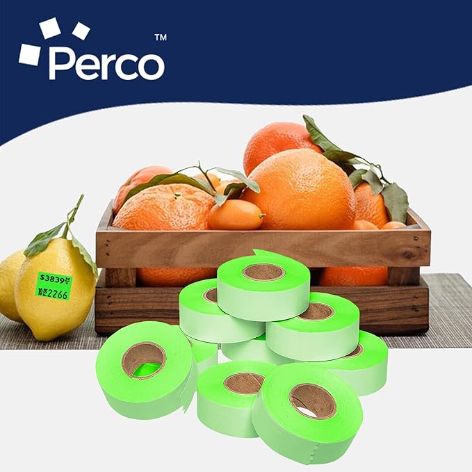 Perco Fluorescent Green Garvey 2216 Pricing Labels for Garvey 22-66/22-77/22-88 Two Line Pricing Gun - 90 Rolls, 10 Sleeves - 90,000 Pricemarking Labels and 10 Inker Included