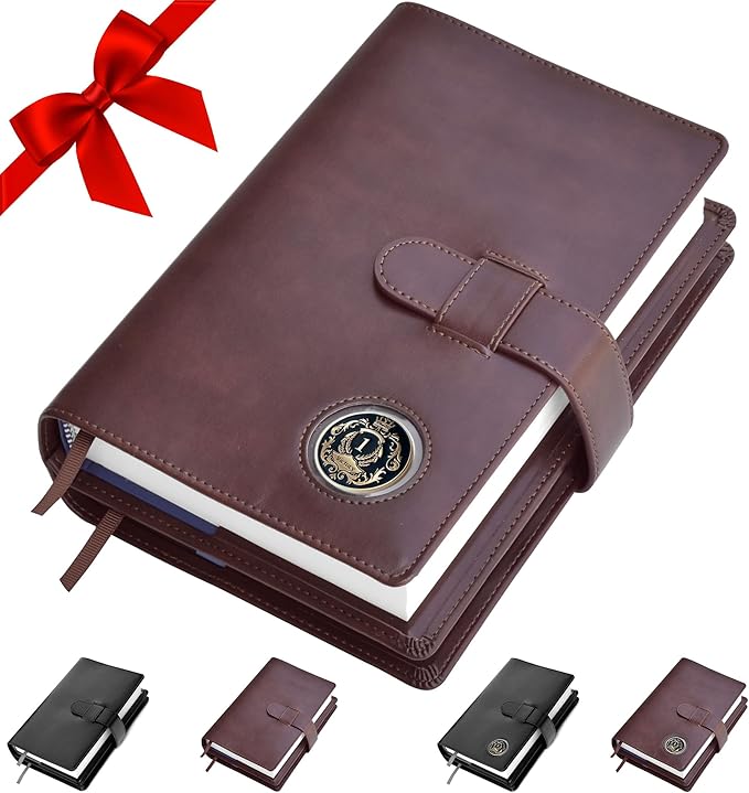 GALILEO® Double AA Big Book Cover & 12 Steps & 12 Traditions | Medallion Holder | AA Gift | Alcoholics Anonymous | PU Leather | AA Book Covers for Hardcover (Plain/Coin Pocket/Brown)
