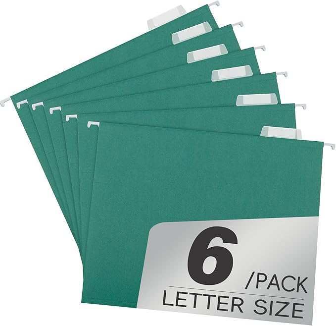 pmybupo Green Hanging File Folders 6 Pack Letter Size Colored File Folders with 1/5-cut Tabs,Stay Organized for Your Home and Office Bulk File and Documents