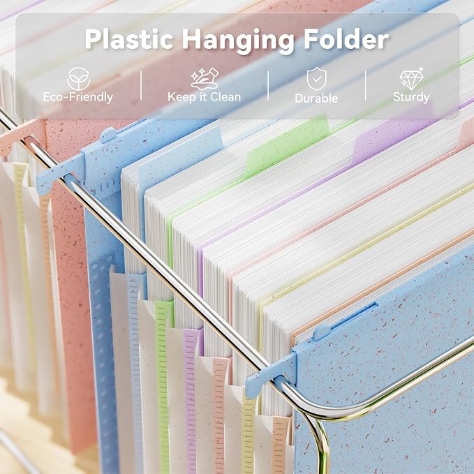 ANSOOK Hanging File Folders Letter Size,7 Accordion Pockets, Expandable File Folders Hanging with Tabs, Wheat Straw Hanging Folders for Filling Cabniet, Hanging File Organizer - 3Pcs (Assorted Colors)