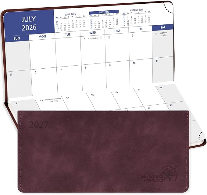 POPRUN Pocket Monthly Planner 2026-2027, Slim Size 3.25" x 6.75"(JUL 26-DEC 27), 18-Month Pocket Calendar for Purse, Academic Small Monthly Planner with PU Leather Softcover - Claret