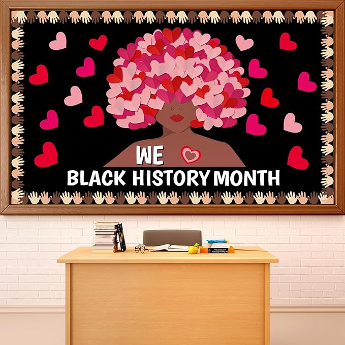 gisgfim Black History Month Bulletin Board Set Decorations We Love Black History Month Classroom Decor February Pink Red Heart Cutouts for Valentine's Day Wall Door Decor School Home Supplies