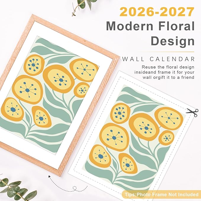 Guasslee Wall Calendar 2026-2027, Vertical Calendar Wall 2026, 13-Month Aesthetic Calendar From 2026 Jun-2027 Jun, 28" X 11" Monthly Planner Wall With Thick Paper, Floral Design for Home Office