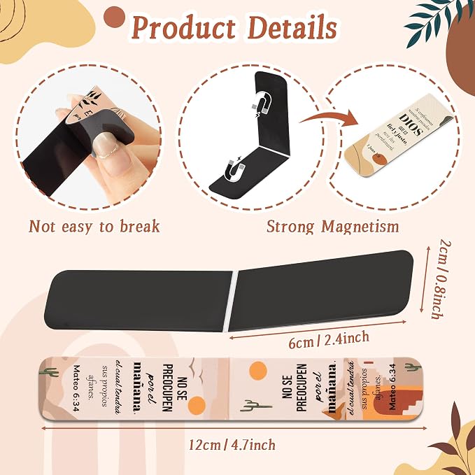 Haooryx Bible Verse Magnetic Bookmarks - 48pcs Boho Spanish Scripture Verse Inspirational Christian Religious Magnetic Clip Bookmarks Motivational Book Marker Church Activity Party Favor Page Markers