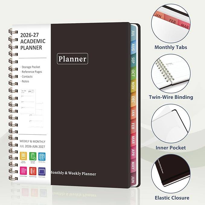 Planner 2026-2027, Academic Weekly and Monthly Calendar Planner, July 2026 - June 2027, Hardcover Spiral Agenda Book, School Supplies for Teacher Student - Letter Size(8.5" x 11")