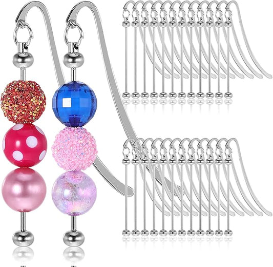 24Pcs Beadable Bookmarks, DIY Metal Bookmark Making Kit, Bar Blank Bookmarks to Decorate, Beadable Items, Modern Craft Jewelry Pendant Charm Gifts for Book Lovers Teacher Student Office Supplies