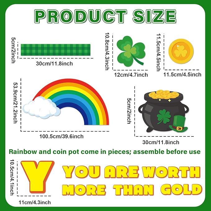 Lonfliness 111Pcs St. Patrick's Day Bulletin Board Classroom Decorations Shamrock Cutouts Gold Coin Bulletin Board for Teacher Nursery Classroom Door Wall Craft Photos Decor St. Patrick Party Supplies