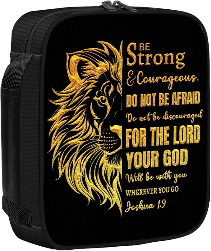 Lion Bible Cover for Men - Christian Gifts for Men, Lion Religious Mens Bible Covers, Bibles Carrying Case Man, Faith Based Cover Case for Bibles, Birthday Gifts Spiritual Catholic, Gold Black