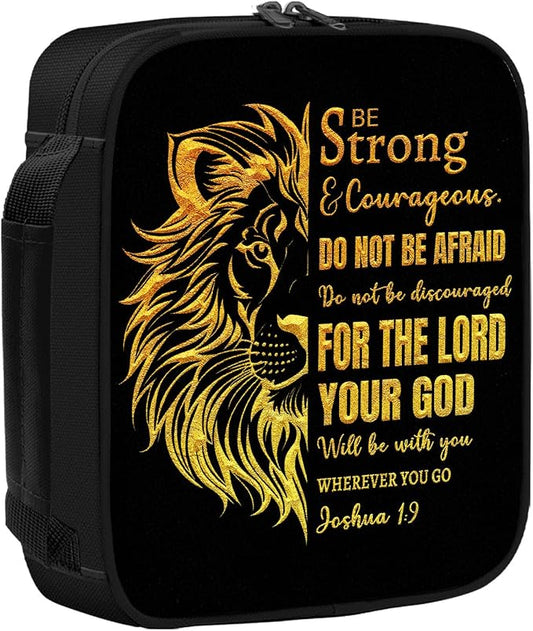 Lion Bible Cover for Men - Christian Gifts for Men, Lion Religious Mens Bible Covers, Bibles Carrying Case Man, Faith Based Cover Case for Bibles, Birthday Gifts Spiritual Catholic, Gold Black