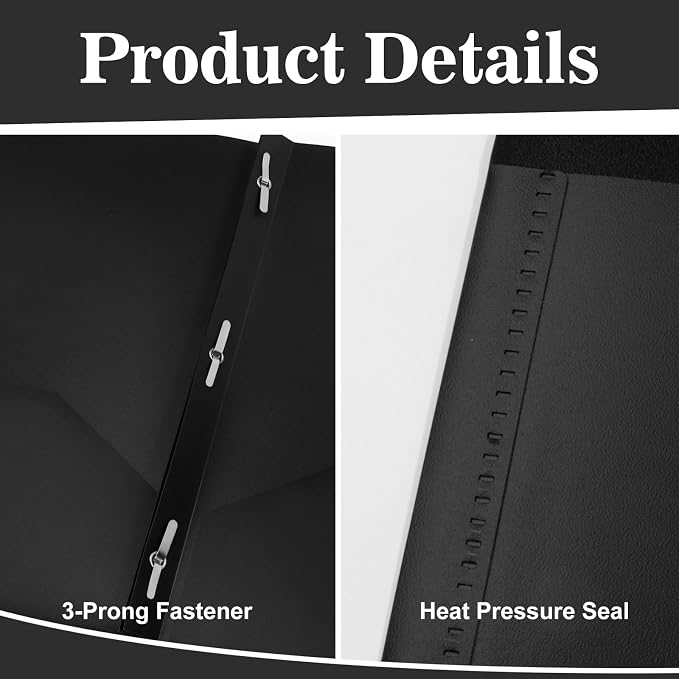12-Pack Plastic Folders with Pockets and Prongs, 2-Pocket Poly Folders with 3 Fasteners Hold 8-1/2" x 11" Paper for School/Office/Home, Black