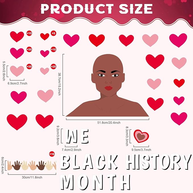 gisgfim Black History Month Bulletin Board Set Decorations We Love Black History Month Classroom Decor February Pink Red Heart Cutouts for Valentine's Day Wall Door Decor School Home Supplies
