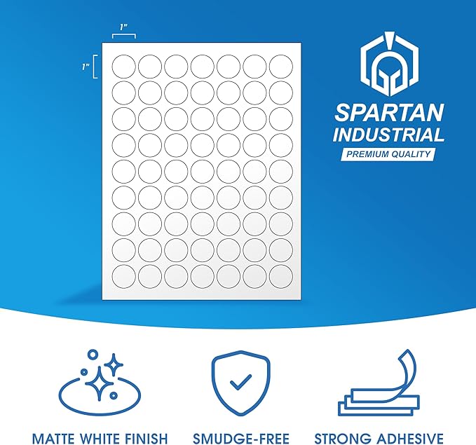 1" Printable Round Labels for Laser and Inkjet Printers - 1890 Blank Labels, 30 Sheets for Price Tags, Thank You Stickers, QR Codes, Business Logos - Spartan Industrial Template C002