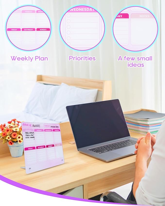 UCEC Dry Erase Calendar for Desk, 12" x 10" Weekly Planning Reminder Board, Dry Erase to Do List Calendar for Office with Stand and Pen Clip for Home Office & School Organization