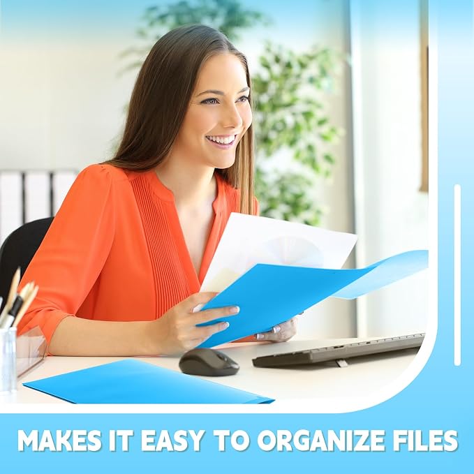 Henoyso 36 Pack Lake Blue Plastic Folders with Clear Front Pockets Heavy Duty File Folders with 2 Pockets and Card Slot for Student Communication School Office Presentation Report