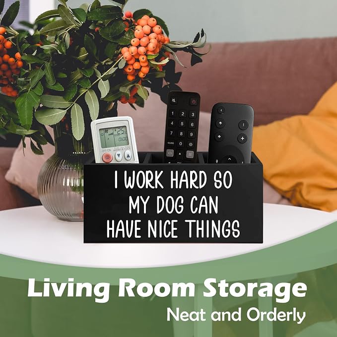 Dog Pen Pencil Holder Gifts for Women Men, Pet Lovers Gifts ,I Work Hard So My Dog Can Have Nice Things Wooden Desk Decor Organizer