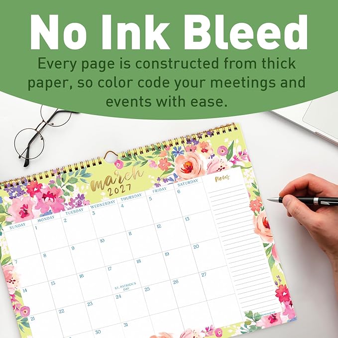 S&O Watercolor Floral Wall Calendar from January 2026-June 2027 - Tear-Off Monthly Calendar - 18 Month Academic Wall Planner - Hanging Organizer to Track for Anniversaries & Appointments - 13.5"x10.5”in