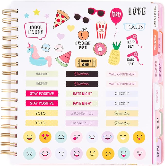 Votum 18 Month Hard Cover Planners/Calendars 10" x 10", January 2026 - June 2027 - Daily, Weekly & Monthly Organizer with Pens, Stickers, Sticky Notes, and a Sturdy Cover - Bee You