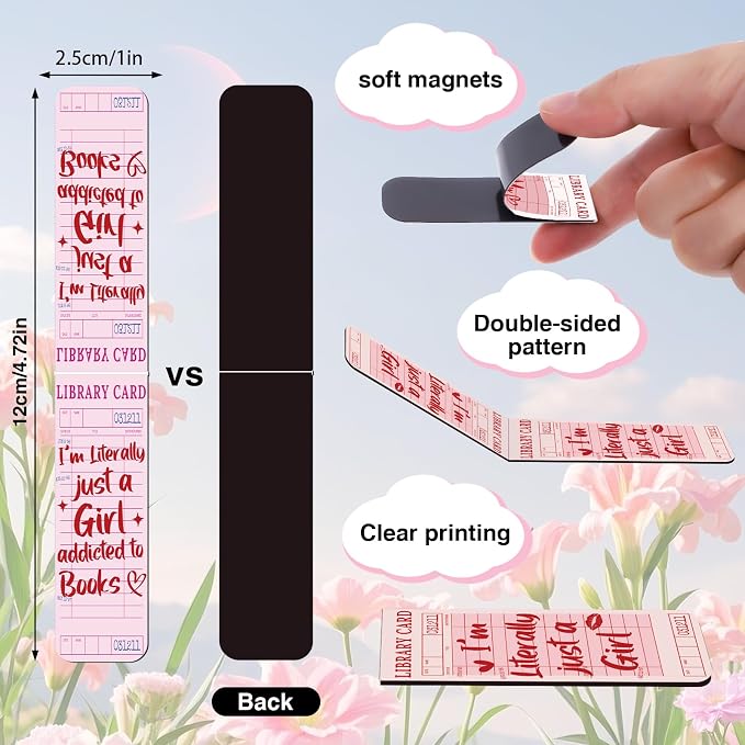 Library Card Magnetic Bookmarks Gifts - Wxiben 30 Pcs Fully Vintage Paper Bookmark Pink Retro Quotes Book Page Magnet Markers Clips for Women Book Lovers Reading Office Bookish Party Favors