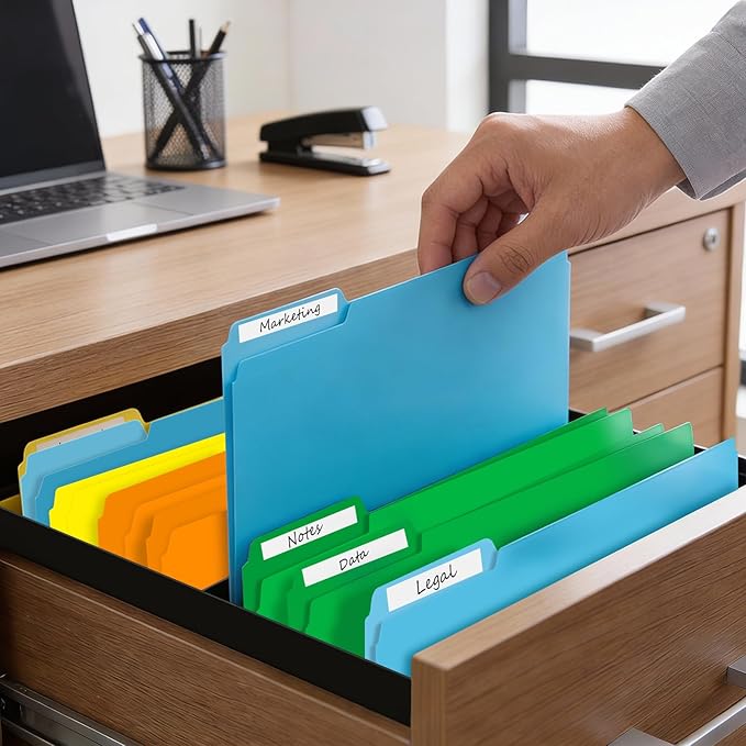 Comix Plastic Colored File Folders, 6 Pack, 1/3-Cut Tabs, Letter Size 8.5x11, 6 Assorted Colors, Poly Folders for Documents, Office, Home, School Organization