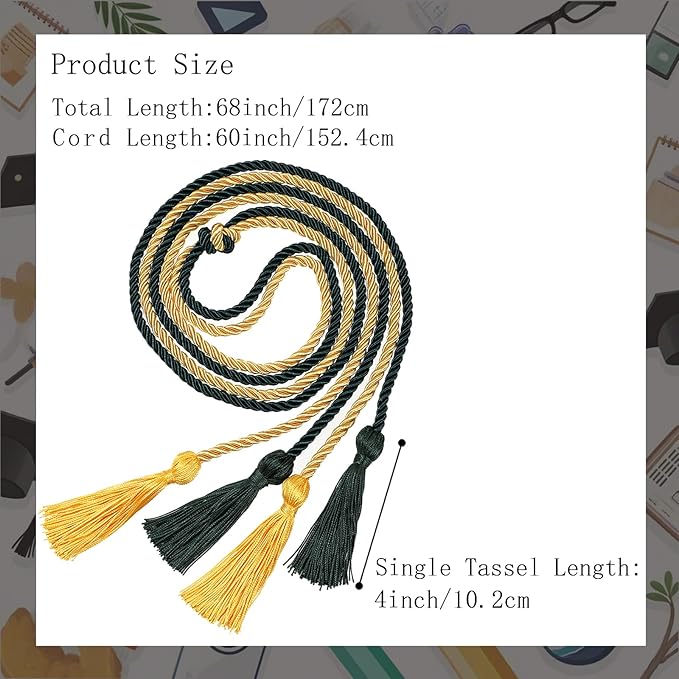 Graduation Double Honor Cords with Tassels Braided Academic Ropes for High School College Ceremony 68 Inch (Forest Green+Gold)