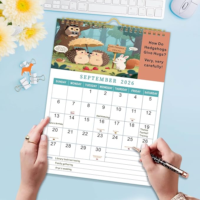 Wall Flip Calendar 2026 Office Decor 12-Months Cute Wall Calendar 2026 Jan-Dec, Wall and Desk Fun Monthly Calendar with Jokes, US Holidays, A4 Size