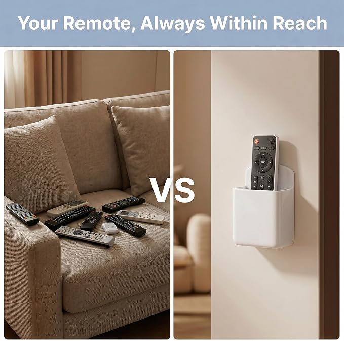 2 Pack White Remote Control Holder, Self adhesive Wall Mount Storage Box for TV and Air Conditioner Remote Controls, Pen Holder Organizers and Accessories for Home Office School