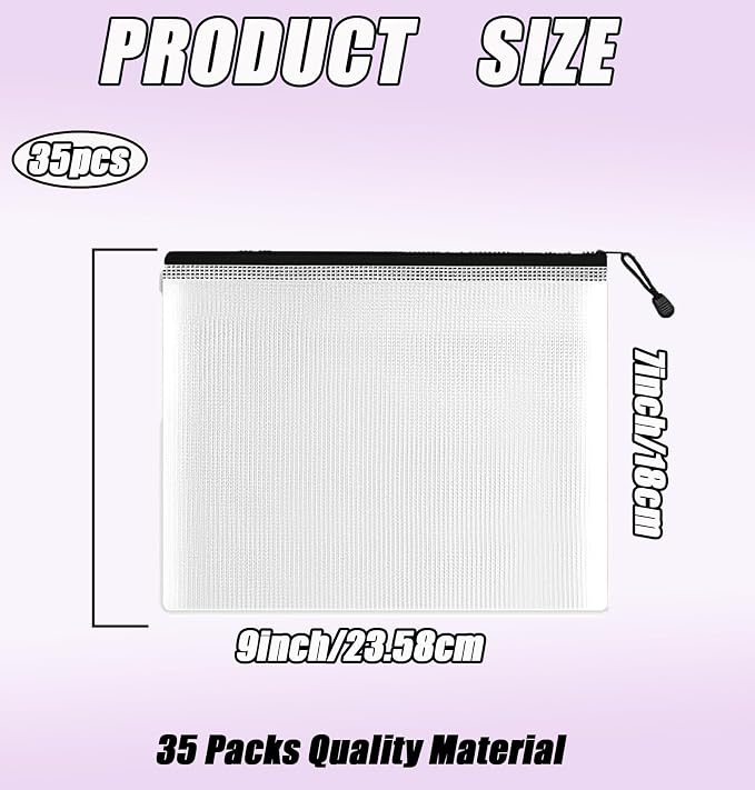 Mesh Zipper Storage Bags, 35 Pack, Waterproof Reusable Pouches for Toys, Bikini, Puzzle Organization, Office Supplies (A5)